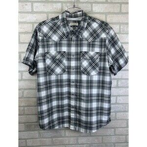 Magellan Outdoor Short Sleeve Shirt Mens Gray Relaxed Classic Fit Plaid Sz L